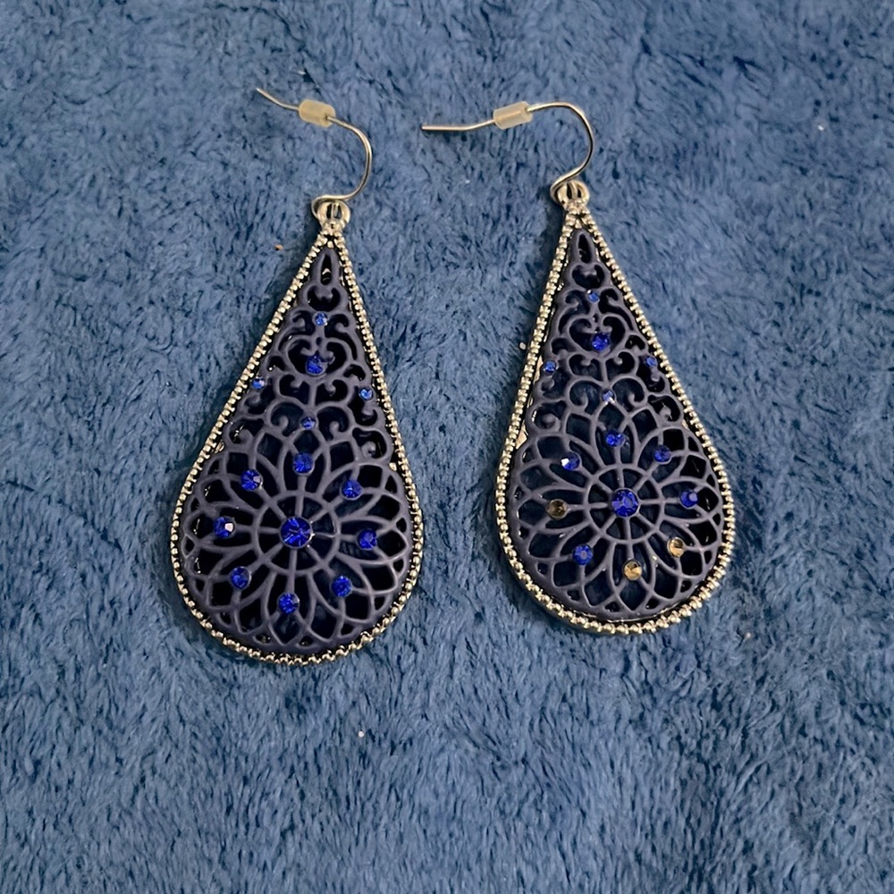 Blue earrings with silver outline